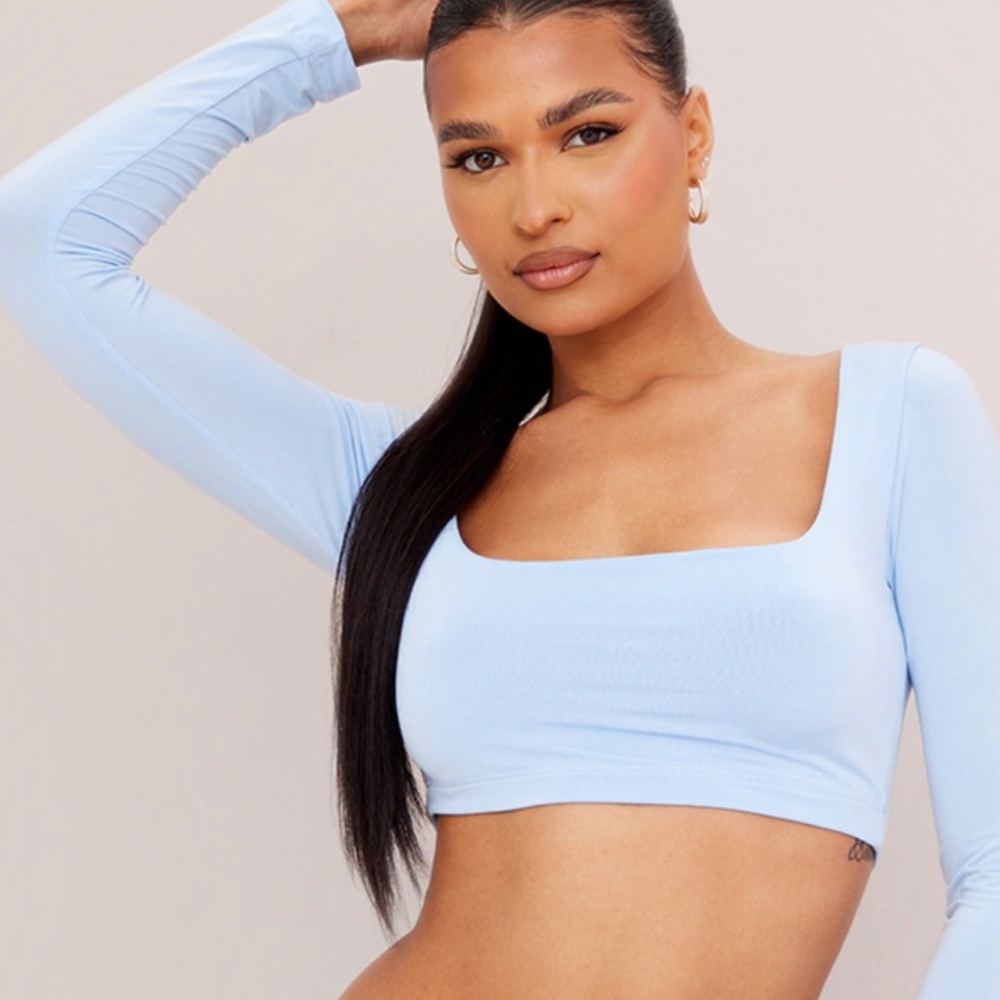 Basic baby blue slinky square neck